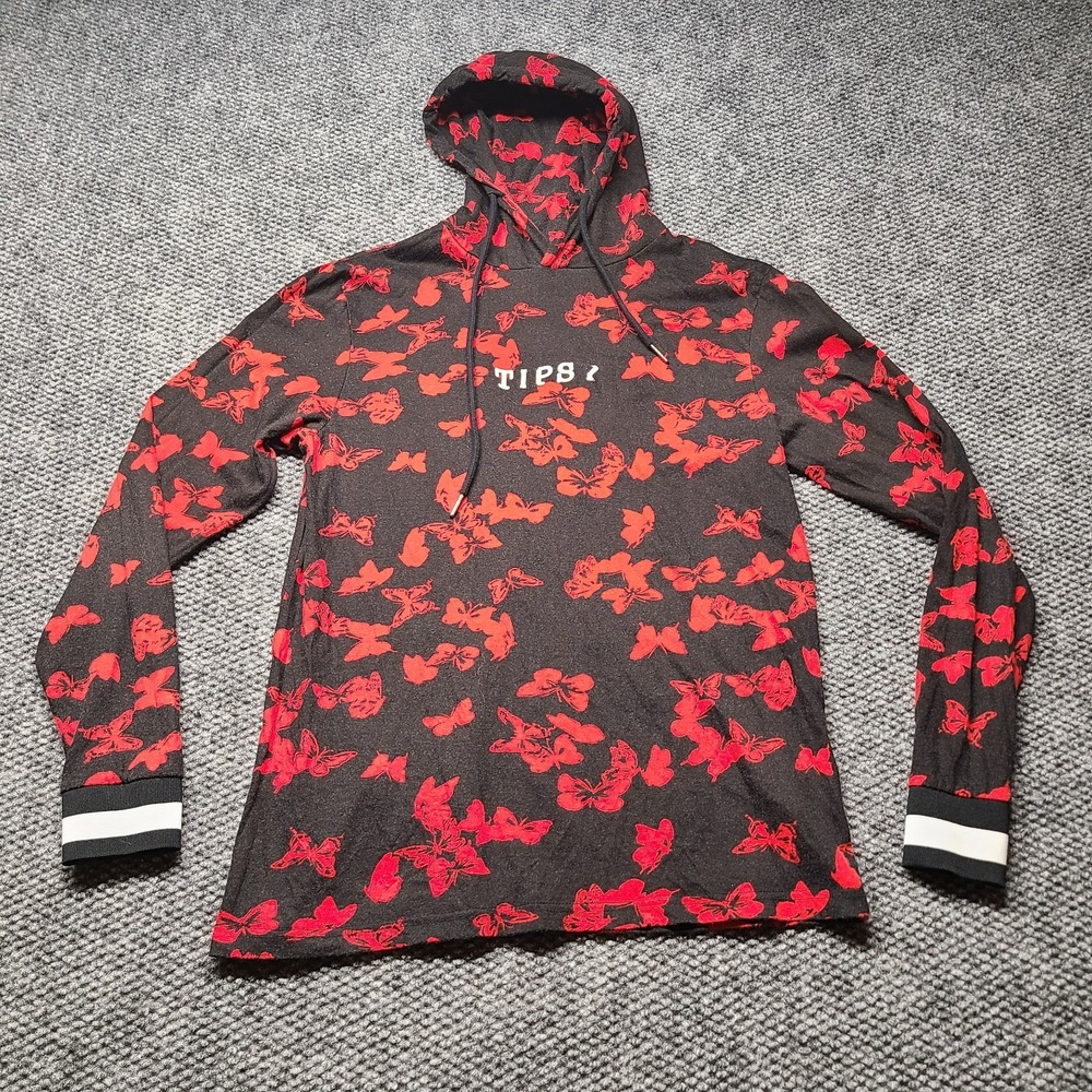 Cactus Man Ricky Singh Hooded Shirt Men S Black Red Butterfly Print TIPS Graphic